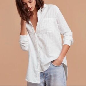 Aritzia Community White Oversized Linen Cotton Casual Button Shirt Sz XS